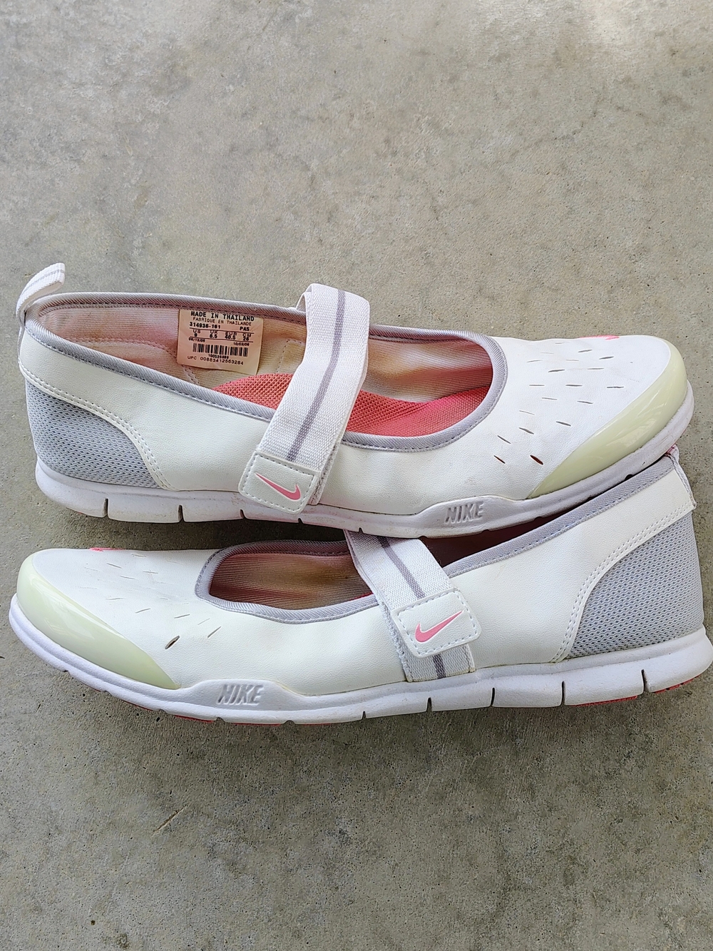 Nike Women’s White and Pink Mary Jane Athletic Flats